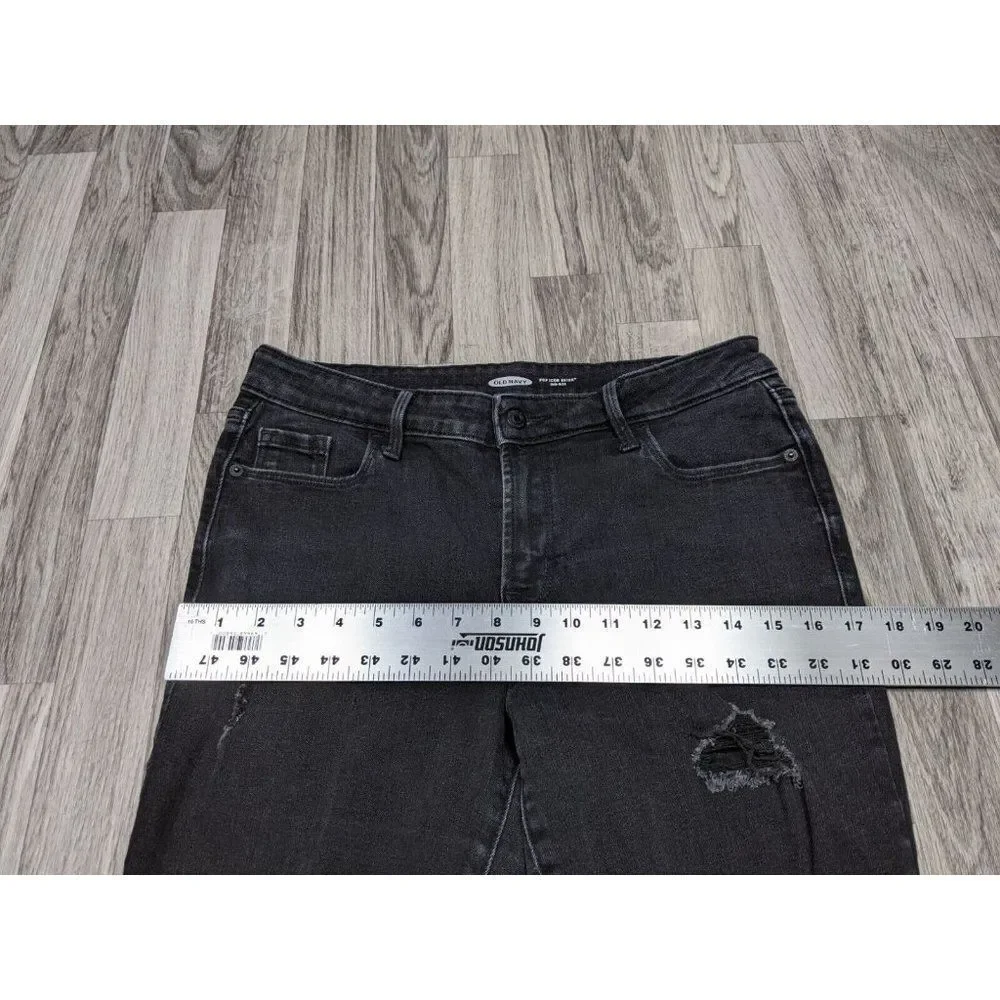 (3/$35) Old Navy Size 10 Long Pop Icon‎ Skinny Mid Rise Distressed Black Jeans
